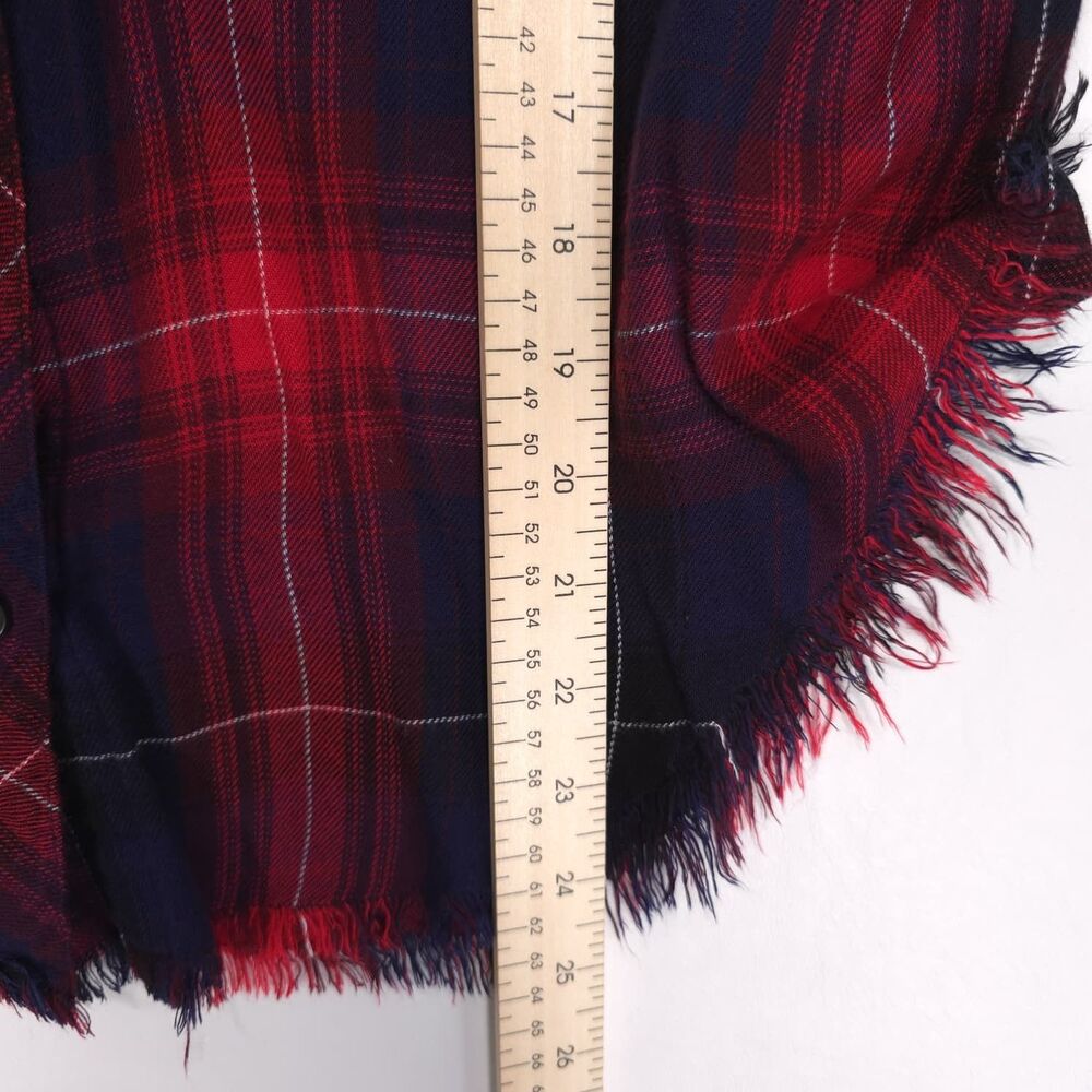 ANTHROPOLOGIE CLOTH & STONE Top Shirt MEDIUM Frayed Hem Red Blue C2231-980-304 - Picture 4 of 9